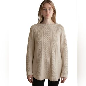 LL Bean Signature Womens Cotton Cable Knit Aran Fisherman Tunic Sweater Large